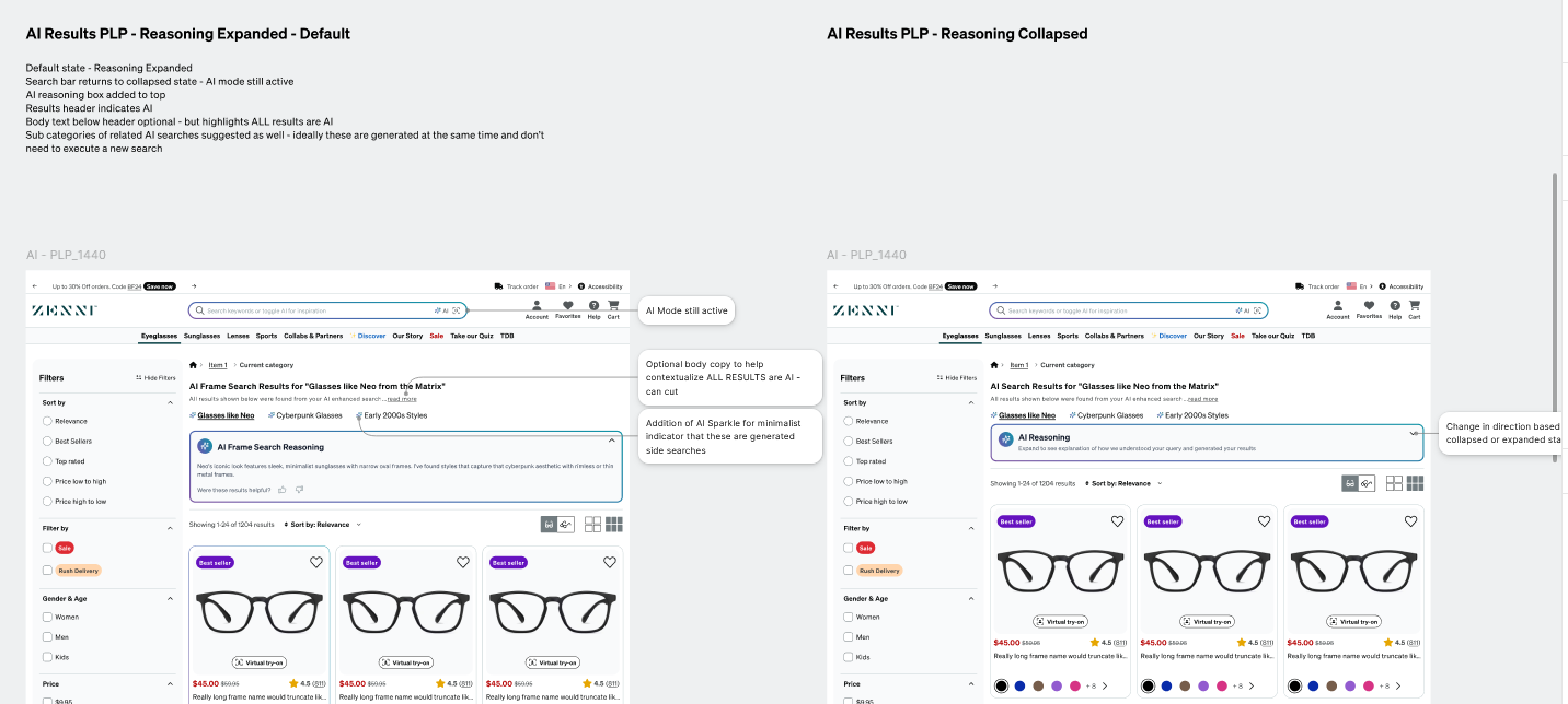 AI Search results integration wireframes